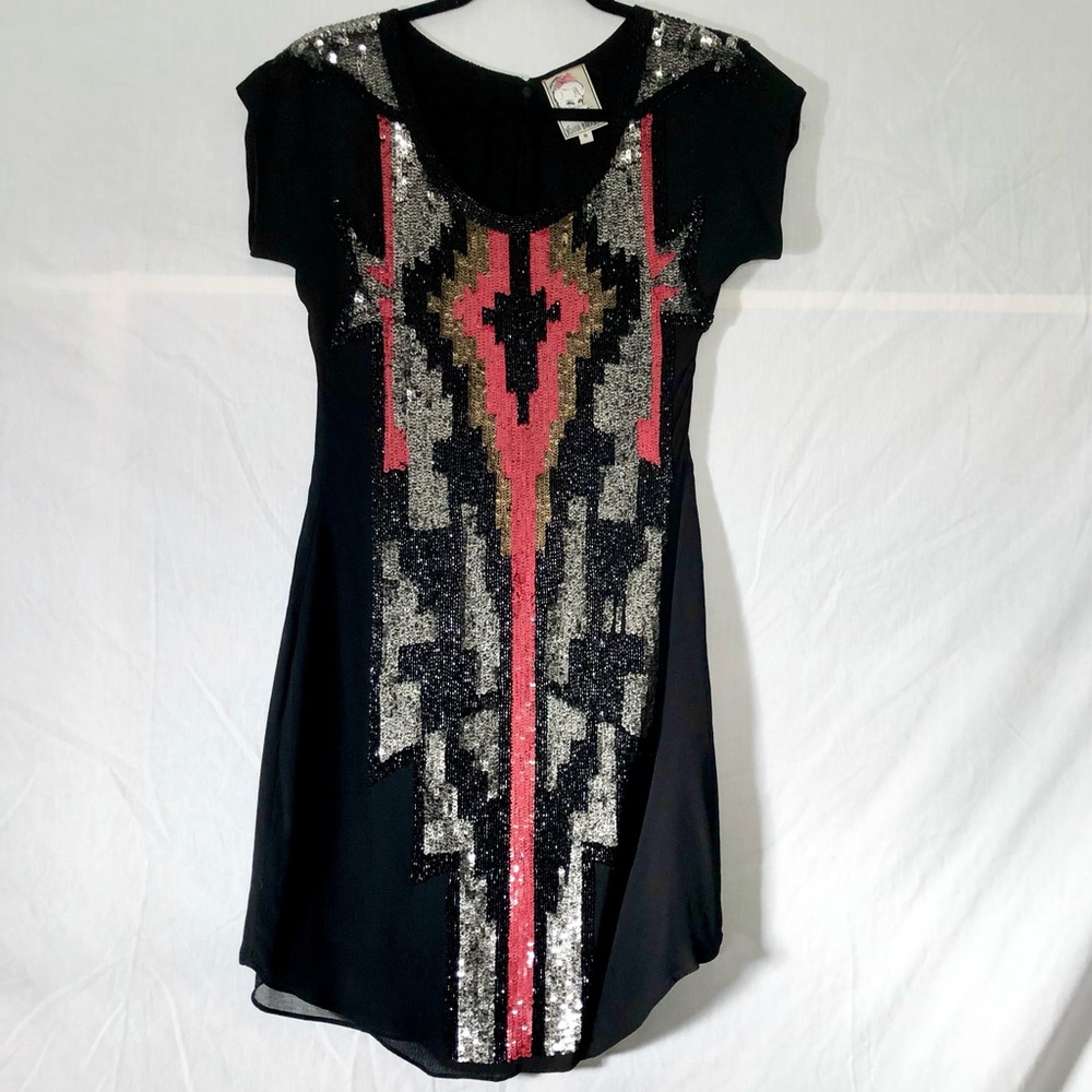 YOANA BARASCHI BLACK SEQUIN BEADED DRESS
